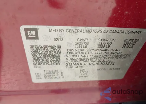 2018 Chevrolet Equinox Lt из США, поврежденный, VIN 2GNAXJEV9J6292371